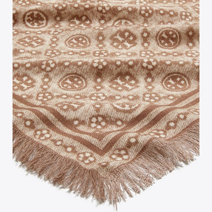 Tory Burch T Monogram Floral Oblong Scarf Chocolate T Monogram