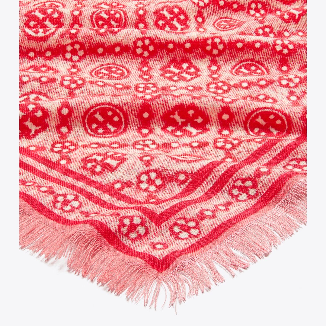 Tory Burch T Monogram Floral Oblong Scarf Red T Monogram