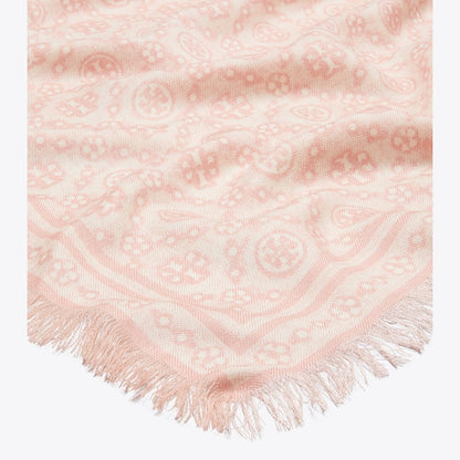 Tory Burch T Monogram Floral Oblong Scarf Pink T Monogram