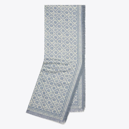 Tory Burch T Monogram Floral Oblong Scarf Blue T Monogram