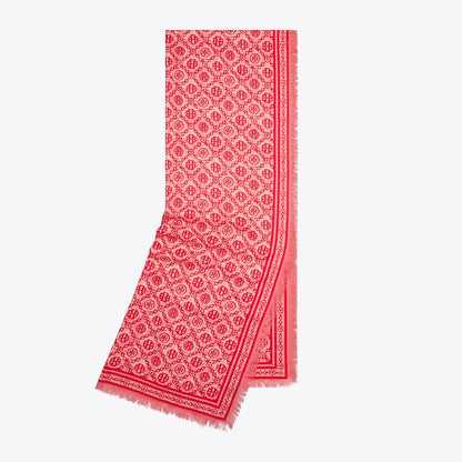 Tory Burch T Monogram Floral Oblong Scarf Red T Monogram