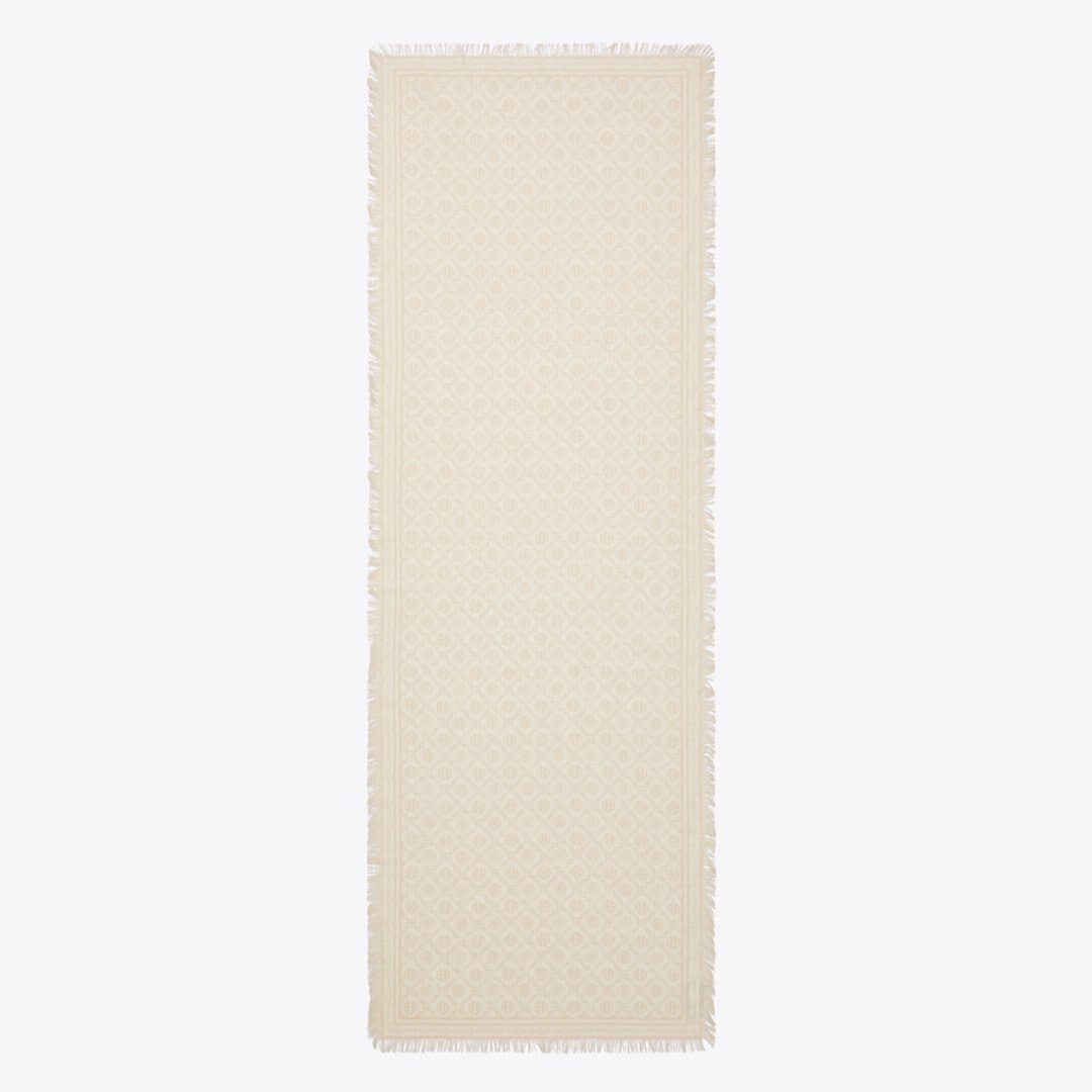 Tory Burch T Monogram Floral Oblong Scarf Ivory T Monogram