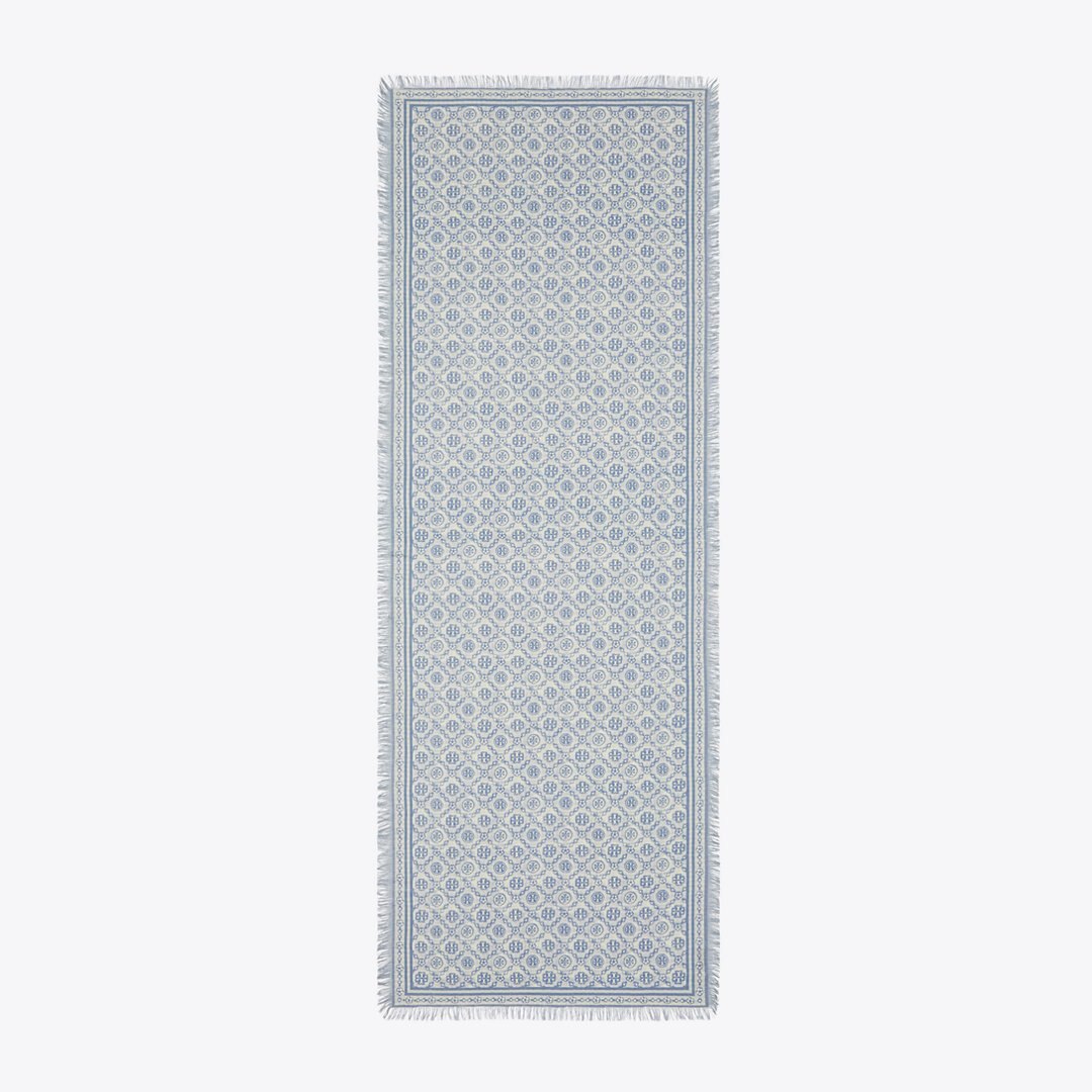 Tory Burch T Monogram Floral Oblong Scarf Blue T Monogram