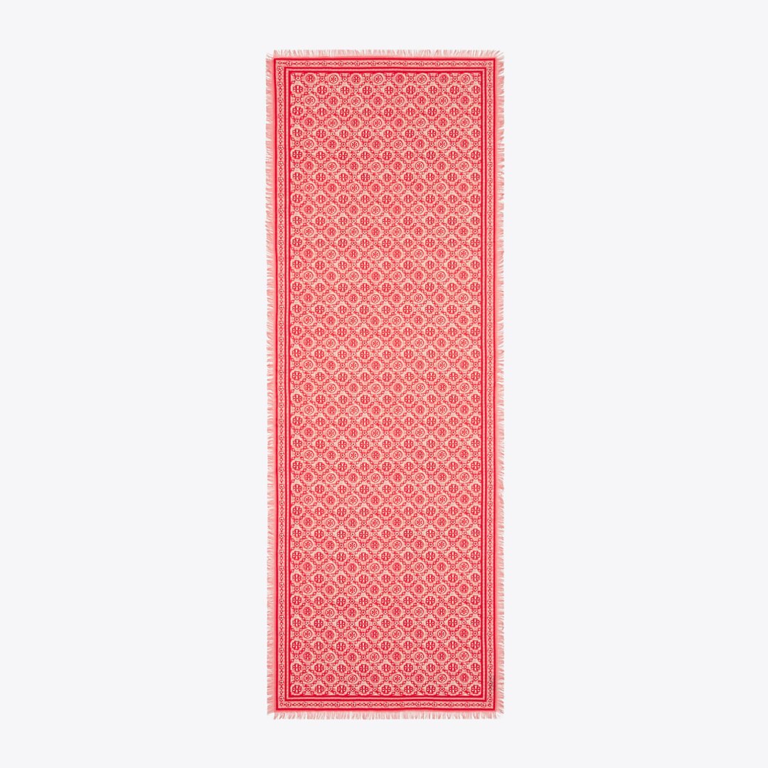 Tory Burch T Monogram Floral Oblong Scarf Red T Monogram