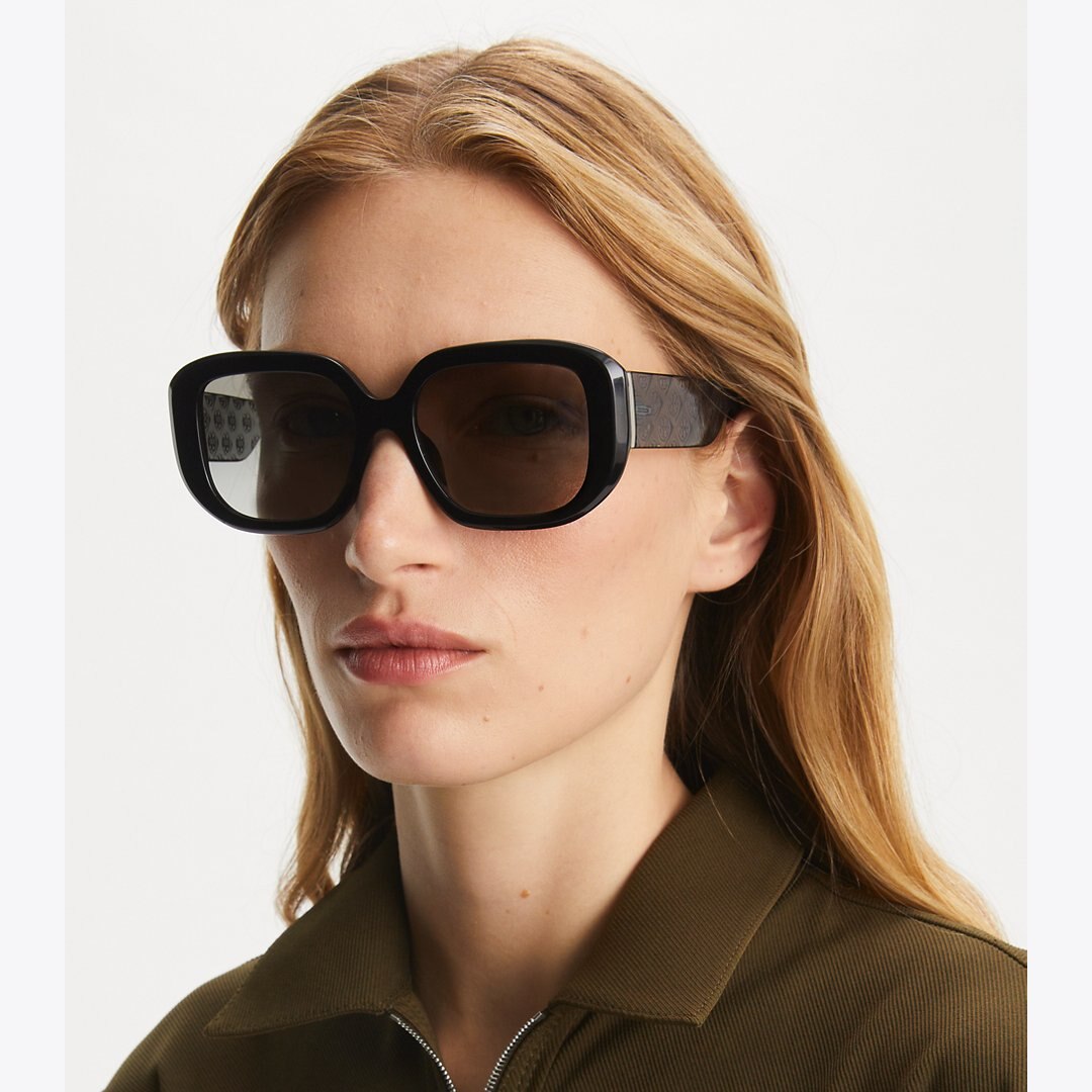 Tory Burch T Monogram Geometric Sunglasses MILKY WINE PINK/BROWN MIRROR
