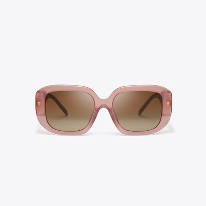 Tory Burch T Monogram Geometric Sunglasses MILKY WINE PINK/BROWN MIRROR