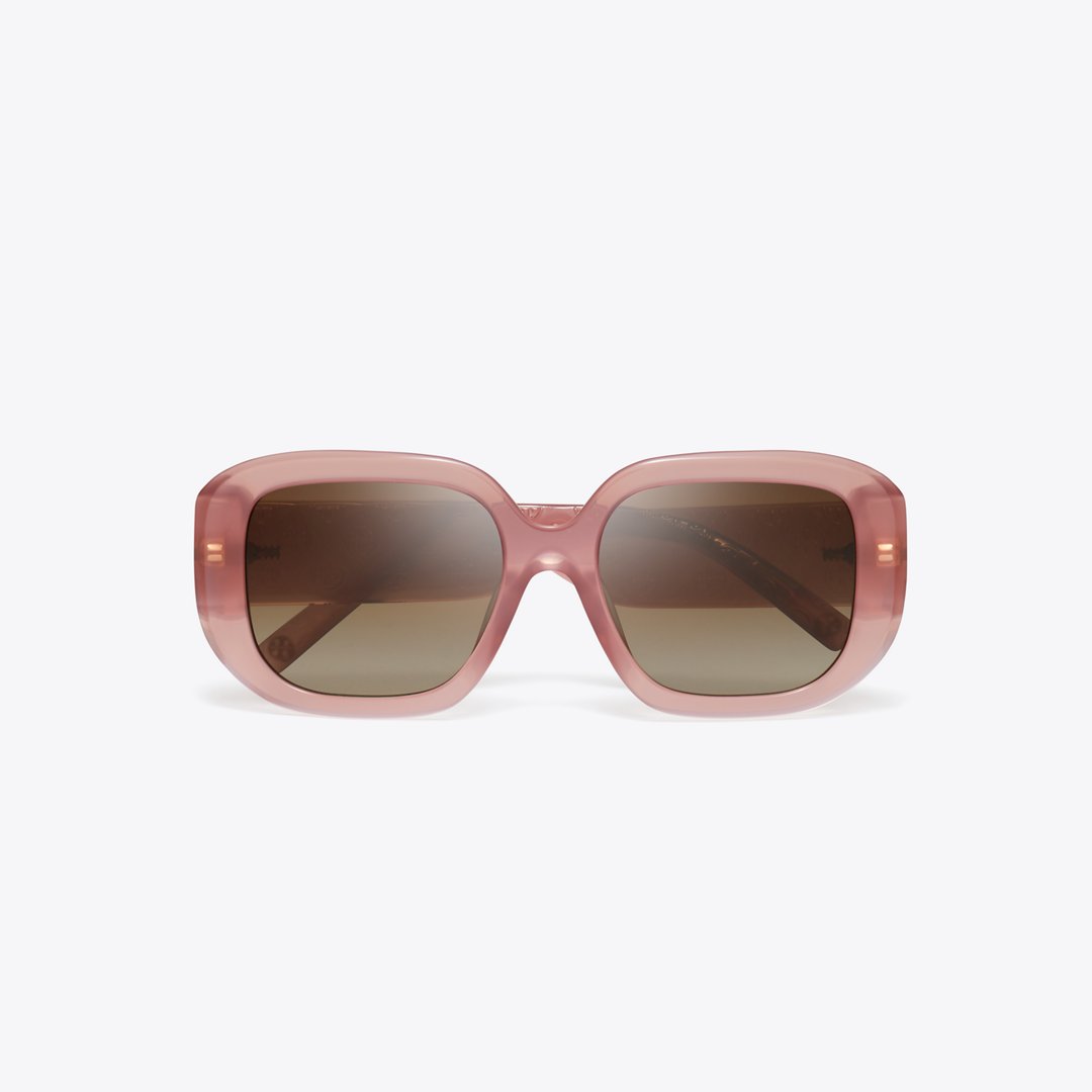 Tory Burch T Monogram Geometric Sunglasses MILKY WINE PINK/BROWN MIRROR