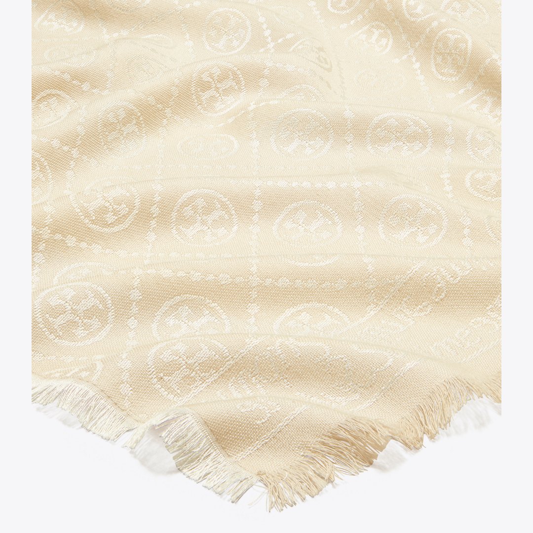 Tory Burch T Monogram Jacquard Oblong Scarf Light Cream