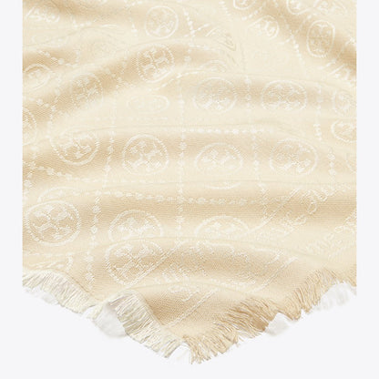 Tory Burch T Monogram Jacquard Oblong Scarf Light Cream