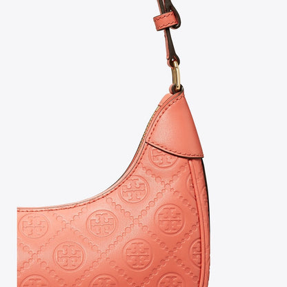 Tory Burch T Monogram Leather Crescent Bag Coral Crush