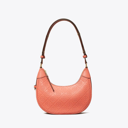 Tory Burch T Monogram Leather Crescent Bag Coral Crush