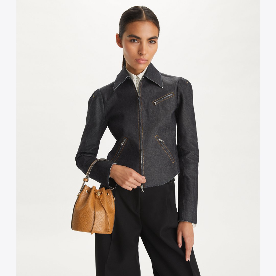 Tory Burch T Monogram Leather Mini Bucket Bag Tan