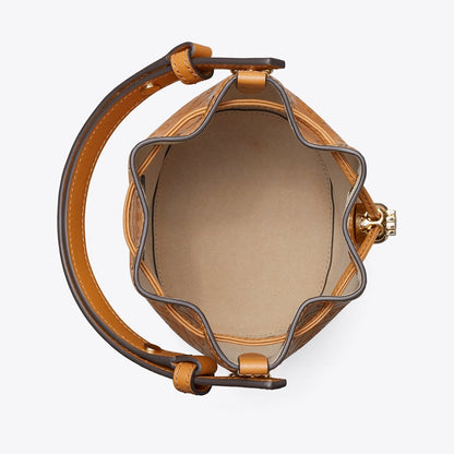 Tory Burch T Monogram Leather Mini Bucket Bag Tan