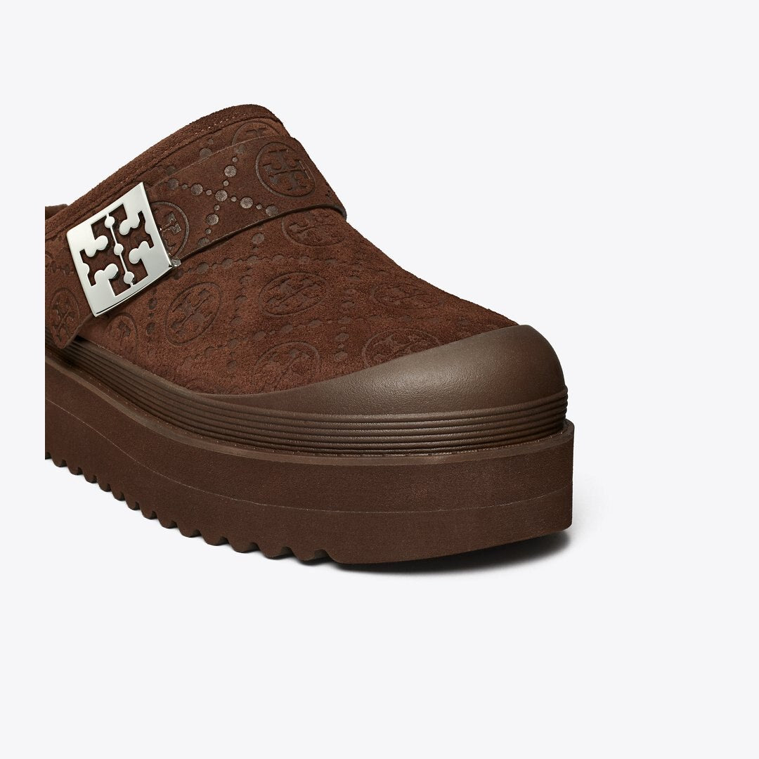 Tory Burch T Monogram Mellow Shearling Platform Mule DARK COCOA T MONOGRAM / SILVER