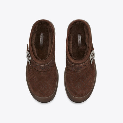 Tory Burch T Monogram Mellow Shearling Platform Mule DARK COCOA T MONOGRAM / SILVER