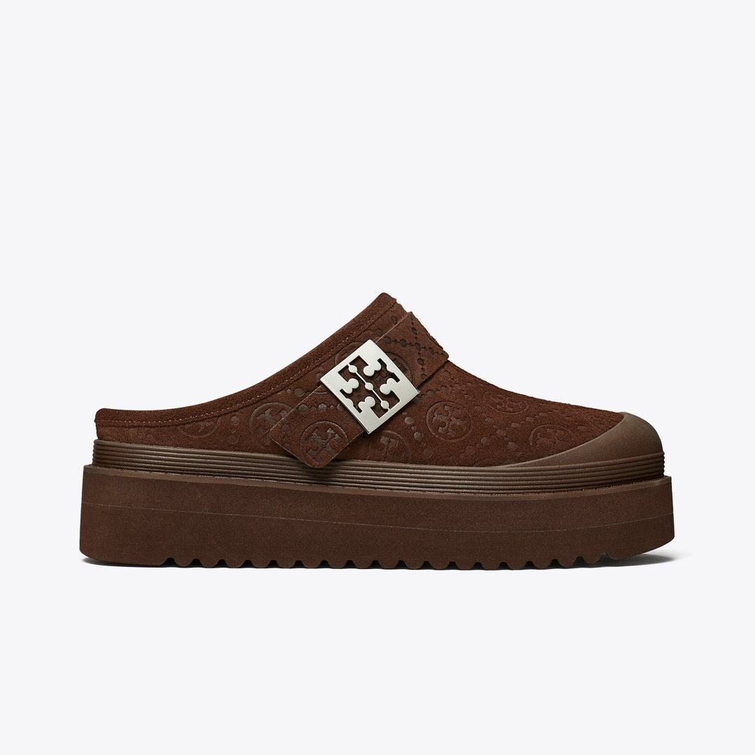 Tory Burch T Monogram Mellow Shearling Platform Mule DARK COCOA T MONOGRAM / SILVER