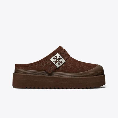 Tory Burch T Monogram Mellow Shearling Platform Mule DARK COCOA T MONOGRAM / SILVER
