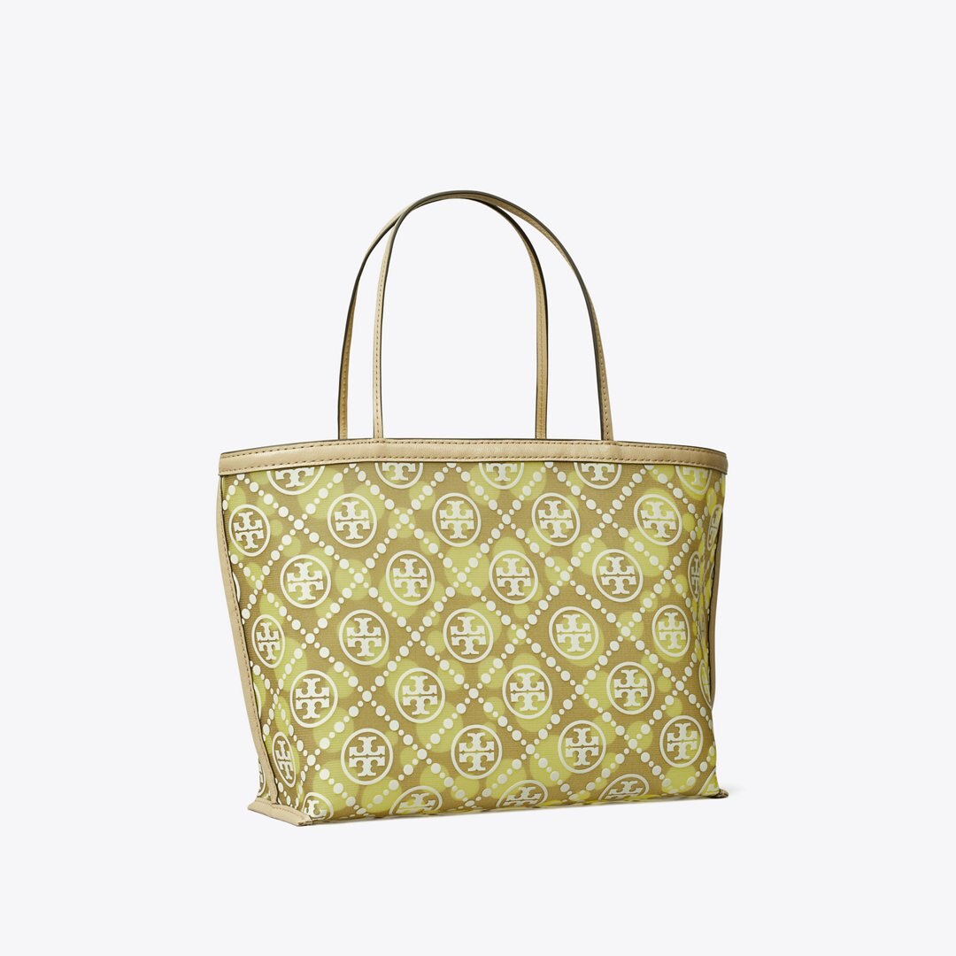 Tory Burch T Monogram Mesh Dot Tote Khaki / Honeydew