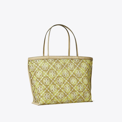 Tory Burch T Monogram Mesh Dot Tote Khaki / Honeydew