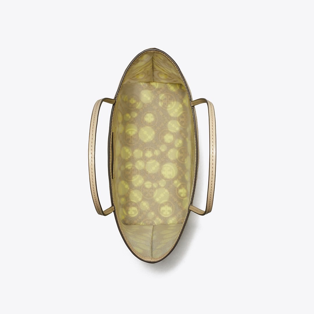 Tory Burch T Monogram Mesh Dot Tote Khaki / Honeydew