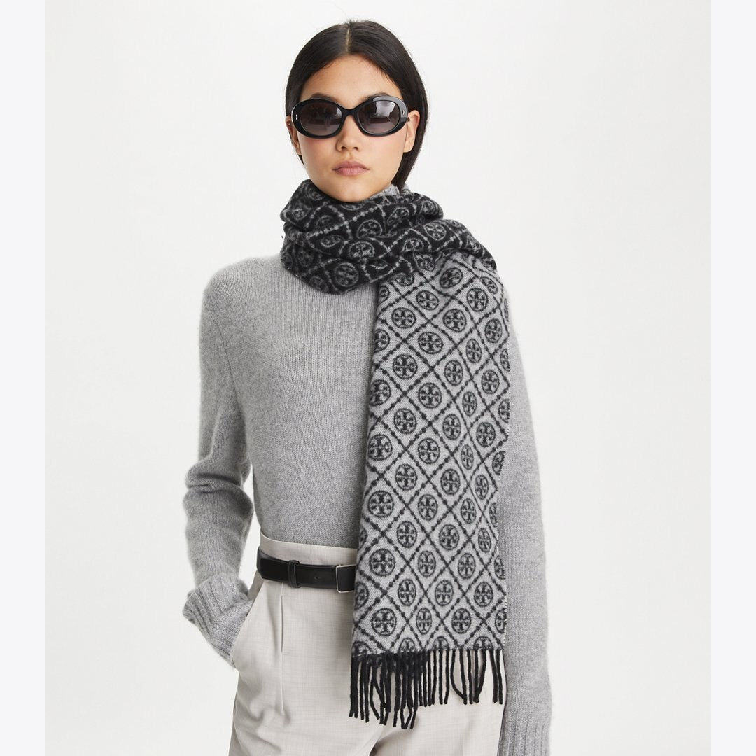 Tory Burch T Monogram Oblong Scarf Cream