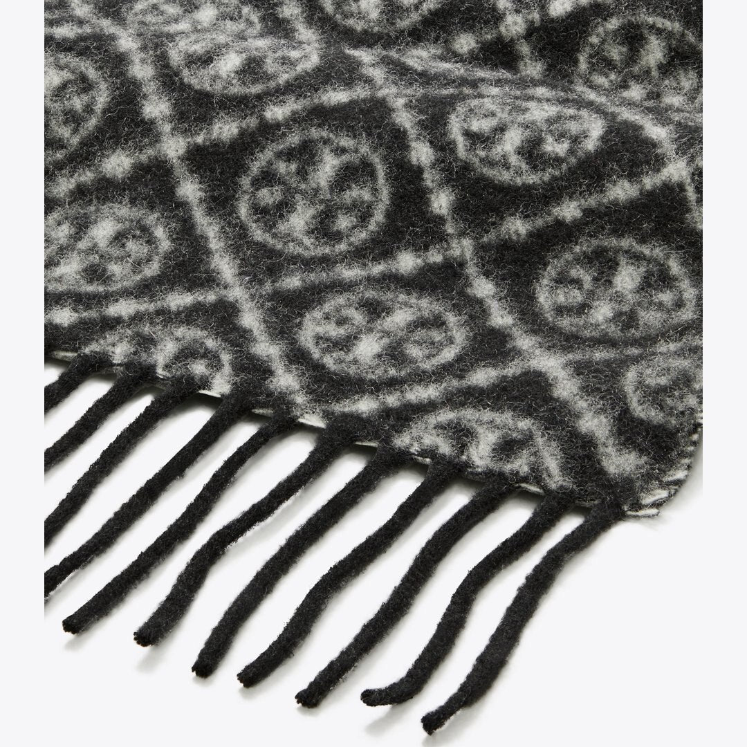 Tory Burch T Monogram Oblong Scarf Black