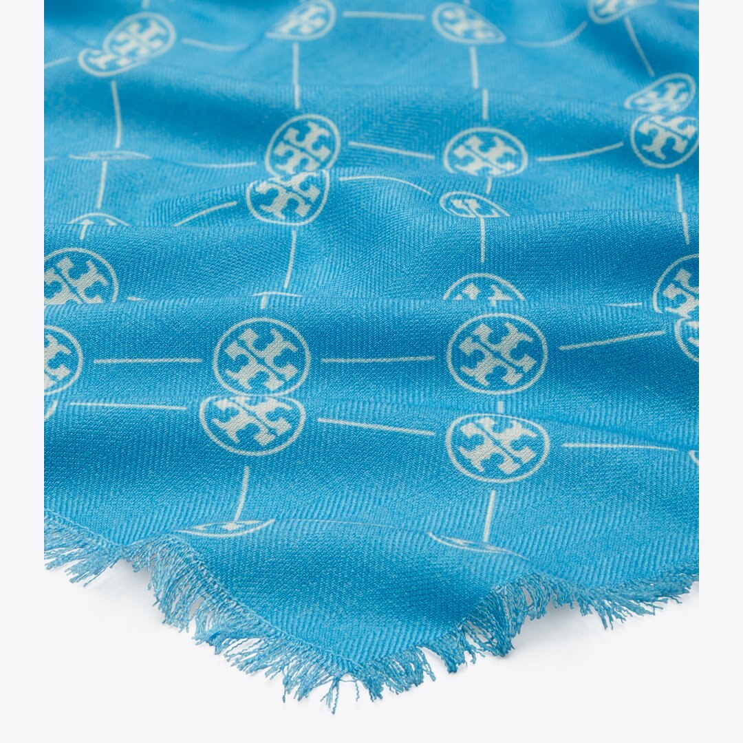 Tory Burch T Monogram Oblong Scarf Blue