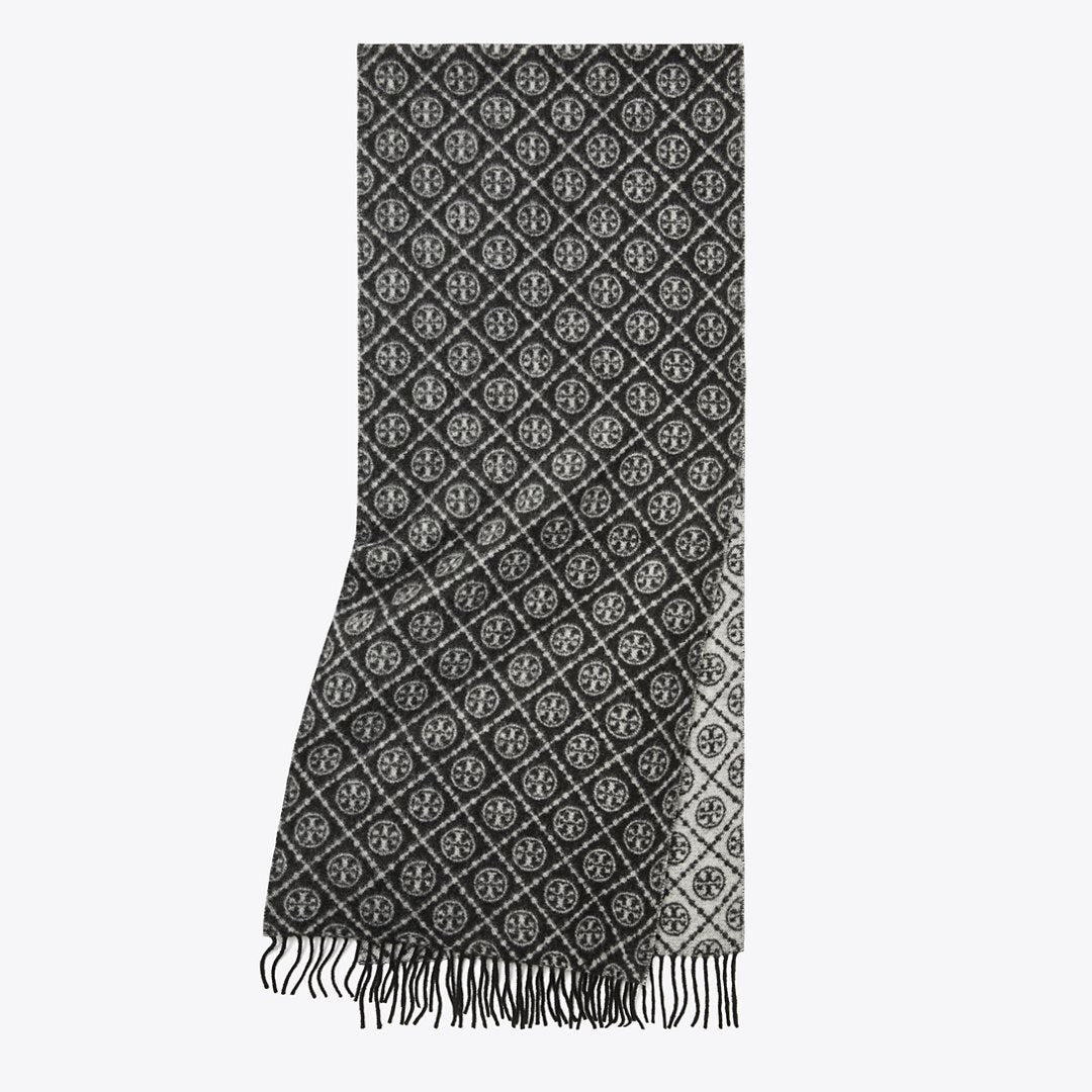 Tory Burch T Monogram Oblong Scarf Black