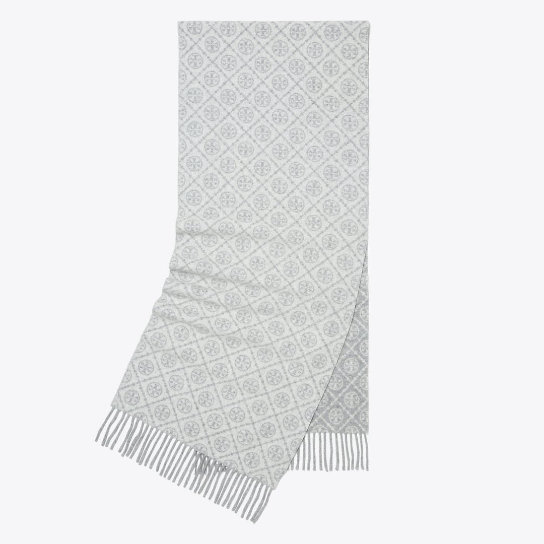 Tory Burch T Monogram Oblong Scarf Gray