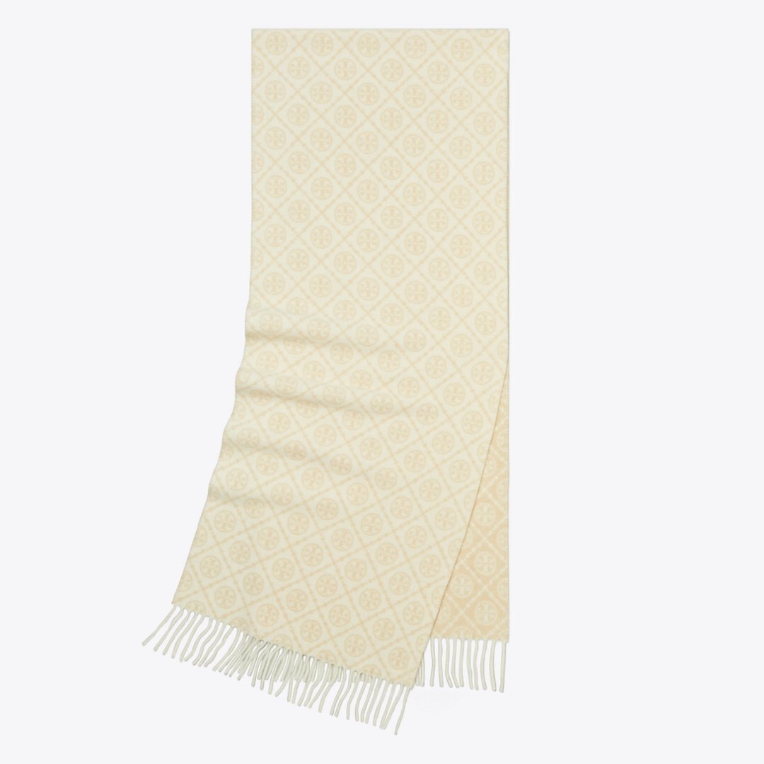 Tory Burch T Monogram Oblong Scarf Ivory