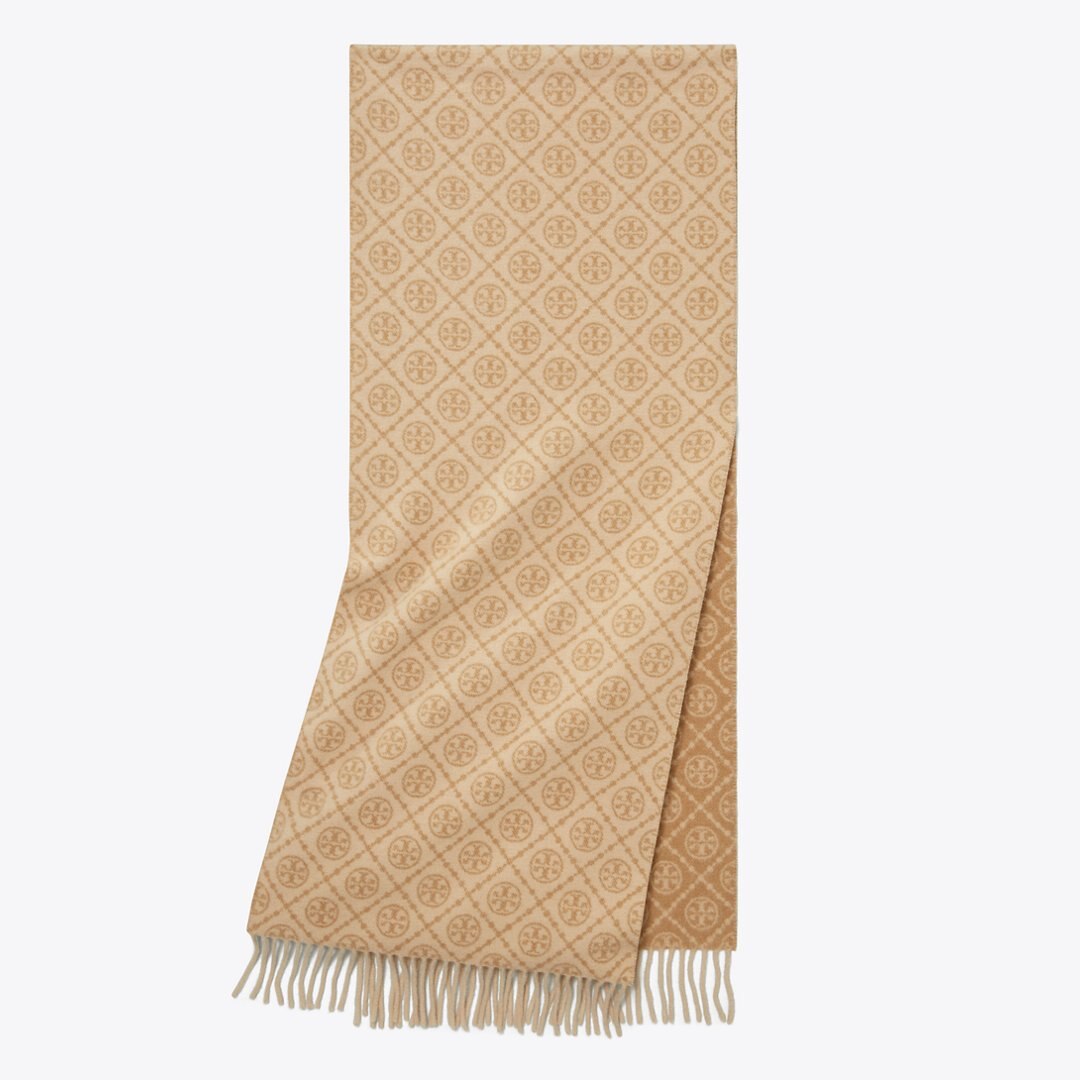 Tory Burch T Monogram Oblong Scarf Camel