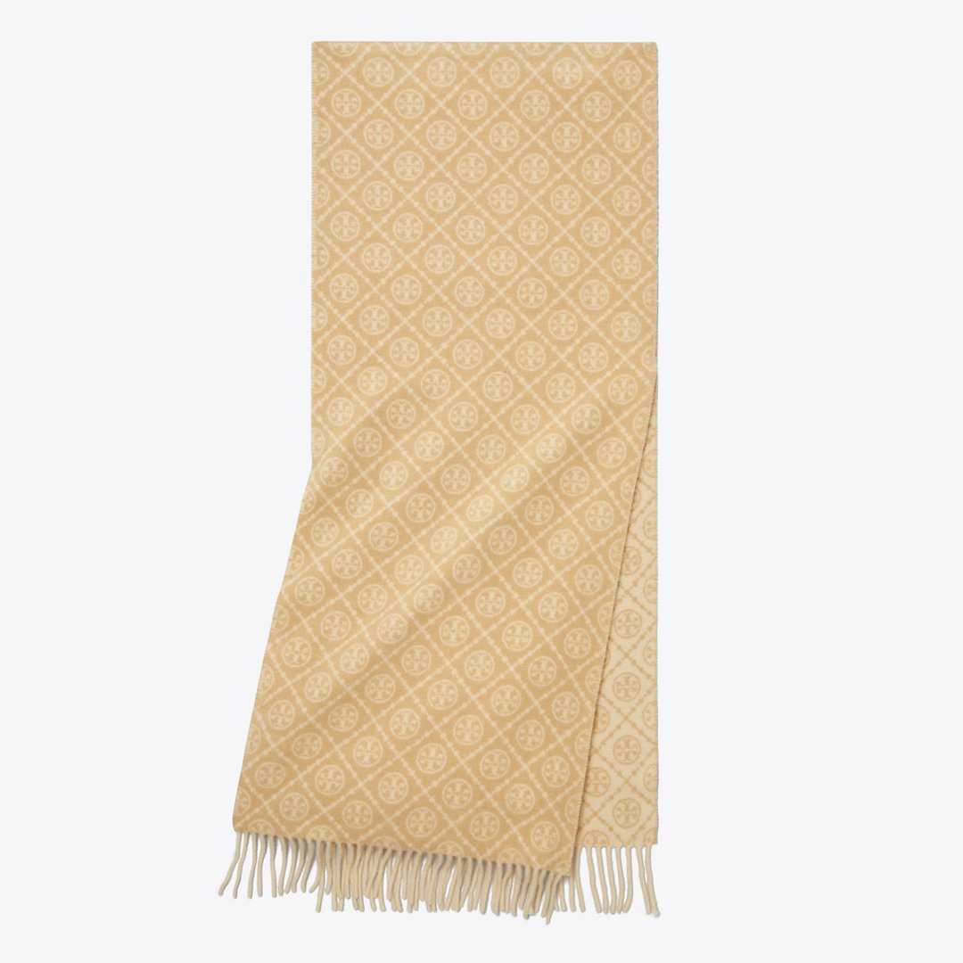Tory Burch T Monogram Oblong Scarf Cream