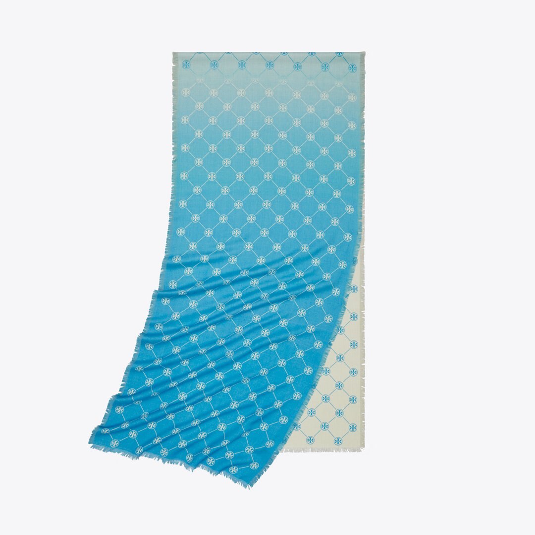 Tory Burch T Monogram Oblong Scarf Blue