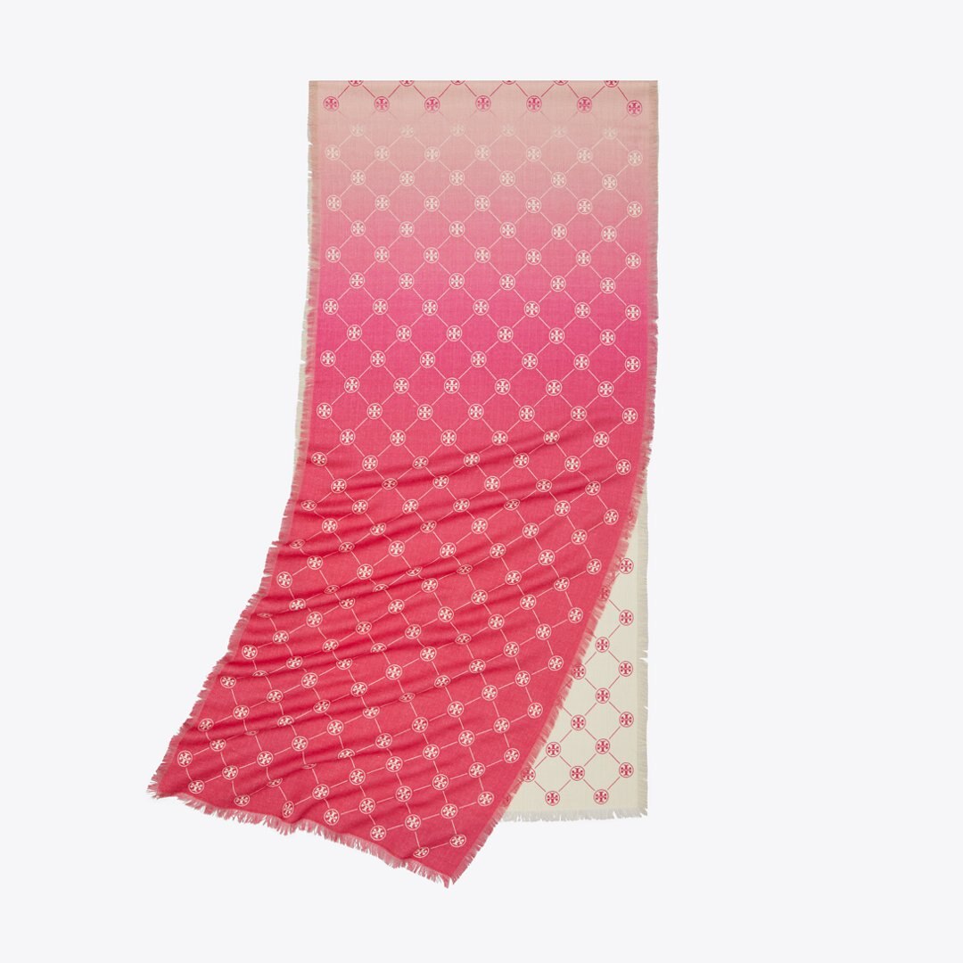 Tory Burch T Monogram Oblong Scarf Pink
