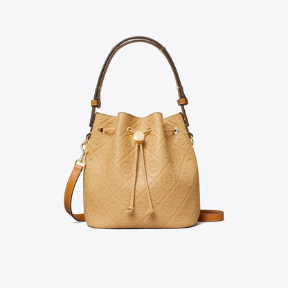 Tory Burch T Monogram Pebble Bucket Bag Biscotti