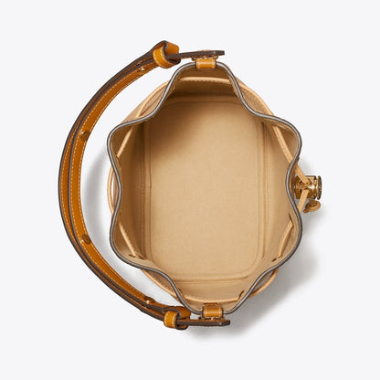 Tory Burch T Monogram Pebble Bucket Bag Biscotti