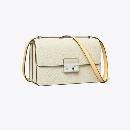 Tory Burch T Monogram Pebble Shoulder Bag Warm White