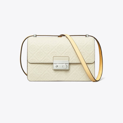Tory Burch T Monogram Pebble Shoulder Bag Warm White