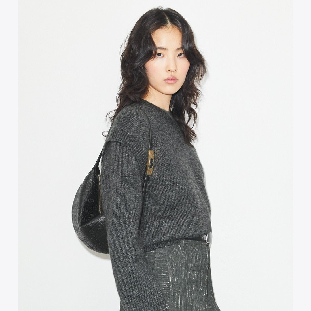 Tory Burch T Monogram Pebble Small Balloon Bag Black