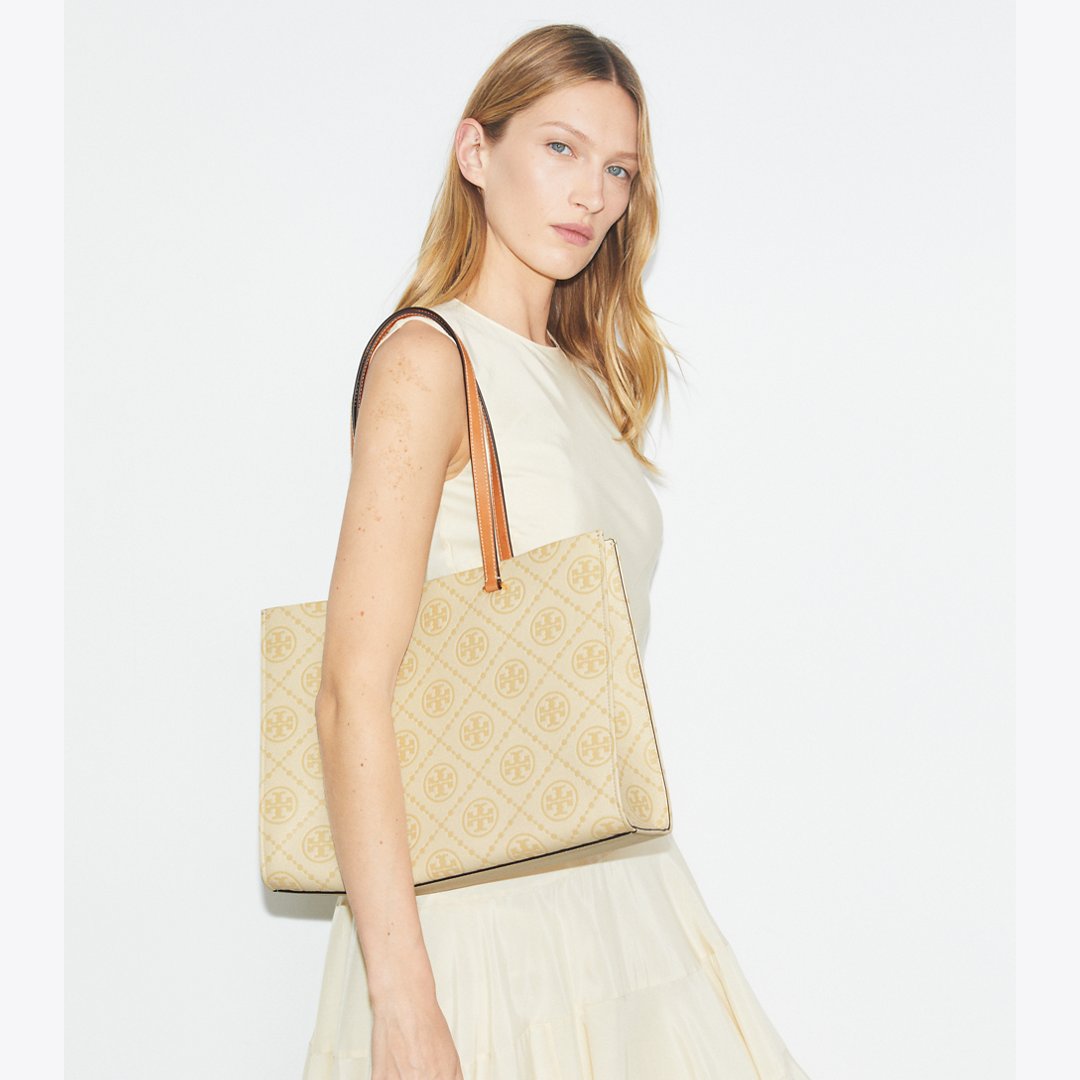 Tory Burch T Monogram Pebble Tote Biscotti