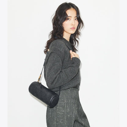 Tory Burch T Monogram Pebbled Cylinder Bag Black