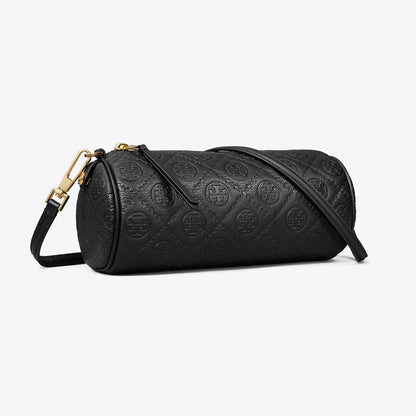 Tory Burch T Monogram Pebbled Cylinder Bag Black