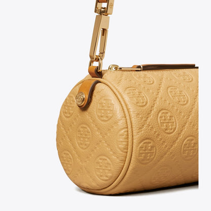 Tory Burch T Monogram Pebbled Cylinder Bag Biscotti