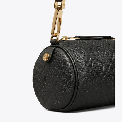 Tory Burch T Monogram Pebbled Cylinder Bag Black