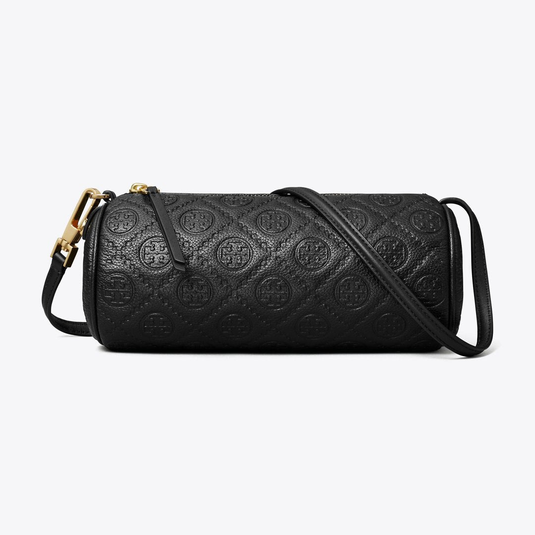 Tory Burch T Monogram Pebbled Cylinder Bag Black