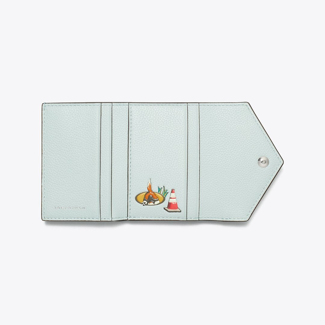 Tory Burch T Monogram Pebbled Small Envelope Wallet Light Sea