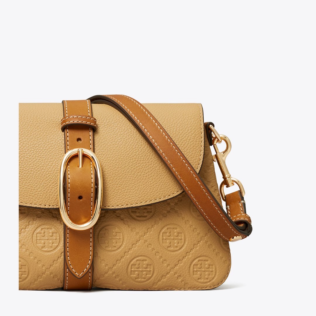Tory Burch T Monogram Pebbled Soft Small Shoulder Bag Biscotti