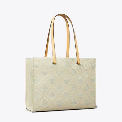 Tory Burch T Monogram Pebbled Tote Light Titanium