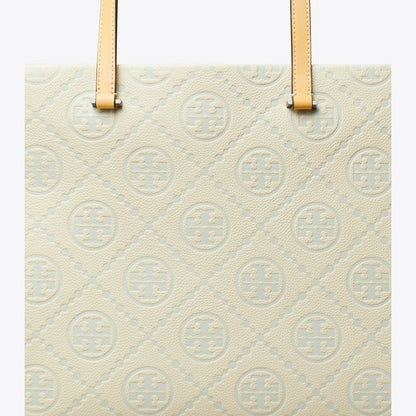 Tory Burch T Monogram Pebbled Tote Light Titanium