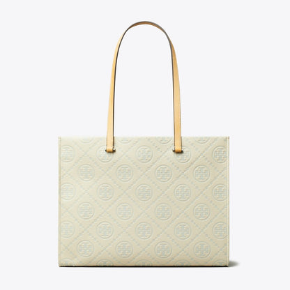 Tory Burch T Monogram Pebbled Tote Light Titanium